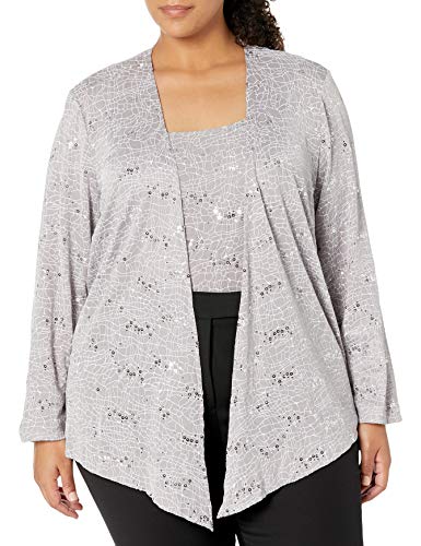 Alex Evenings Women's Plus Size Tank Top Jacket and Dress Pants or Skirt, Dove Sequin Twinset, 1X