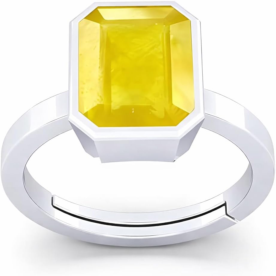 LMDPRAJAPATIS Natural Certified Original Yellow Sapphire Pukhraj Gemstone 5.55 Carat birthstone 925 Sterling silver Ring promise ring
