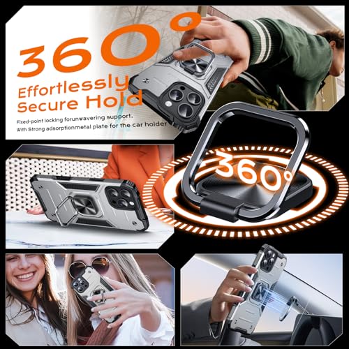 Image of Anqrp Heavy Duty Case for iPhone 16 Pro Case with Enhanced Ring Holder Grip Stand, Military Grade Shockproof Rugged Drop Protective Silicone Hard Slim iPhone 16 Pro Phone Case Cover,Silver
