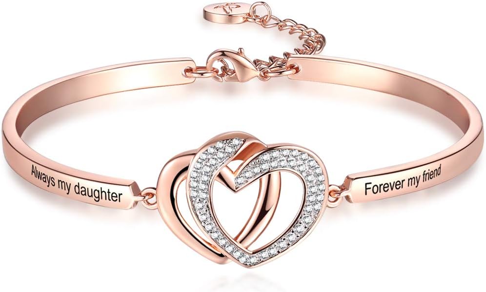 AihiteroChristmas Badass Daughter Gifts, ‘Always My Daughter Forever My Friend’ Bangle Bracelet, ‘Mother/Father Daughter Forever Love’ Women Girls Jewelry, Birthday Wedding Xmas Present from Dad Mom