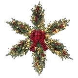 YEAHOME 48 Inch Large Christmas Wreath, 4 FT Pre-Lit Christmas Star Wreaths for Front Door with 120L Warm White LED Lights, Bow-tie, Berries, Pine Cones for Xmas Outdoor Indoor Wall Home Decorations