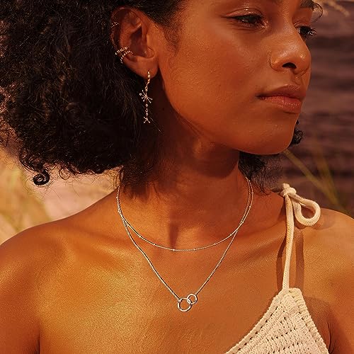 Image of Fettero Pendant Necklace Gold Choker Layered Coin Open Karma Circle Full New Crescent Moon 14K Gold Plated Simple Dainty Necklaces for Women Jewelry Gift