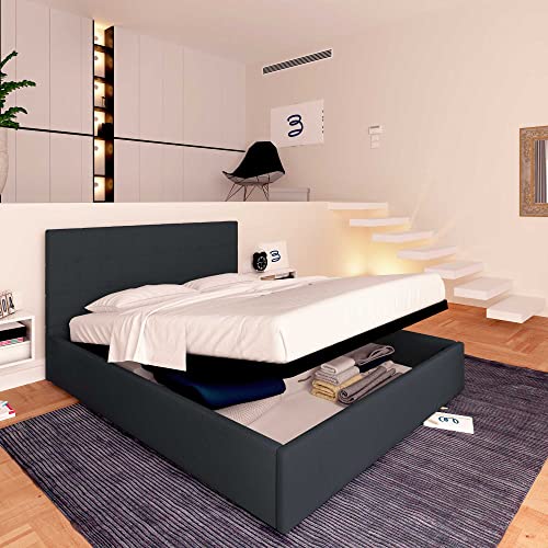 Baldiflex Einzelbett mit Aufbewahrungsbox Dublin aus Kunstleder, Lattenrost für Einzelbetten 160 x 200 cm, elegantes Kopfteil, dunkelgrau – Bild 8