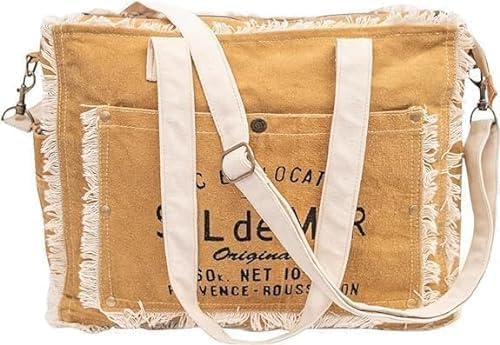 Orbit Art Gallery Sel De Mer Upcycled Canvas Hand Bag, Canvas Tote Bag Shoulder Handbag for Women, Brown2