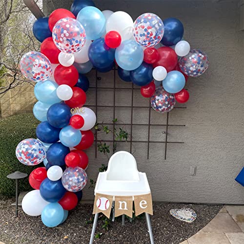 Image of Red White Blue 4th of July Balloons, 60pcs Pearl Navy Light Blue Red White Confetti Latex Patriotic Balloons for Veterans Memorial Independence Day Baseball Nautical Birthday Party Decorations