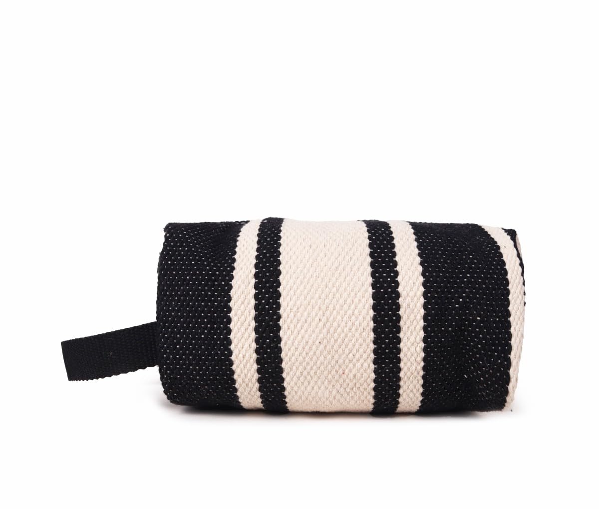 Textured Cotton Travel Pouch for Girls with Wristlet and Zipper Closure (Black)-image-12