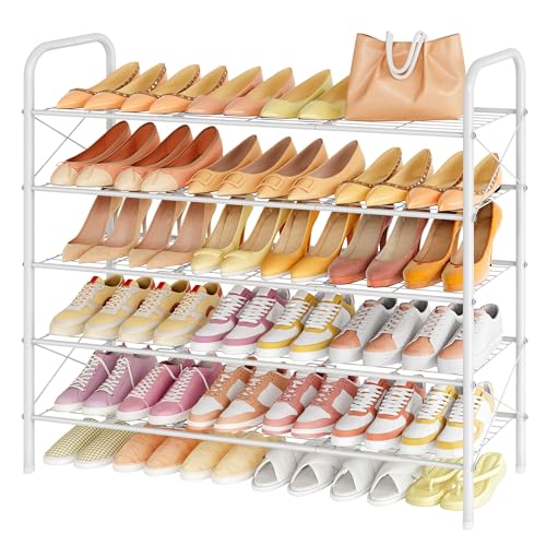 Image of Hoctieon 5 Tier Shoe Rack for Closet, Durable Mesh Style Shoe Rack, Entryway Shoe Shelf, Shoe Storage Organizer for Hallway, Bedroom, Living Room, Wardrobe, White