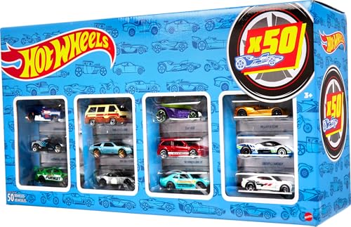 Coffret 50 Voitures Hot Wheels - Modèles Aléatoires - Miniatures Détailées - Idée Cadeau Enfant