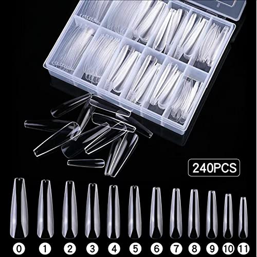 Loveourhome 240Pc Coffin Acrylic Nail Art Tips Kit Extra Long Ballerina Shape Artificial False Fake Nails Full Cover 12 Sizes For Women Girls Nail Designs. (Xl Coffin Full Cover) #TOP4