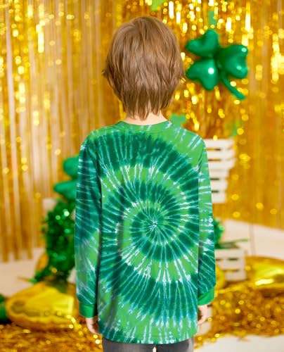 Image of Unisex Kids St. Patrick's Tie Dye Irish Clover Long Sleeve Shirt Shamrock Green Sweatshirt 6-14 Years