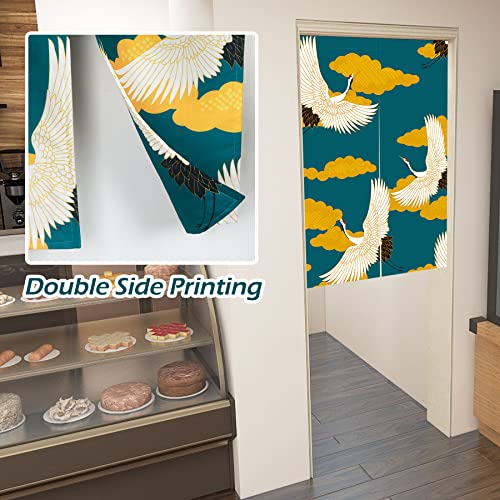LIGICKY Japanese Noren Doorway Curtain Double Sided Cranes Printed Window Treatment Door Tapestry for Home Kithche Resturant Sushi Decoration 85 x 120 cm (Double Sided) - Image 3