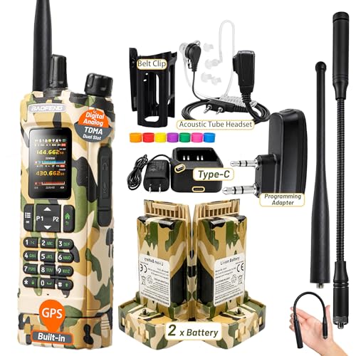 Image of BAOFENG DM32 DMR Ham Radio: 10W GPS Portable Radio with Earpiece for Hiking Camping - Type-C Rechargeable Amateur Radio Dual Band VHF UHF with 2-Battery for Outdoor Hunting Camo