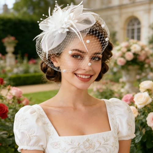 Image of DRESHOW Women Fascinator Hats Tea Party Hat Vintage Pillbox Hat Headband for Cocktail