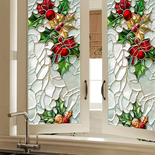 Vinilo decorativo para ventana con diseño festivo de acebo miniatura 1