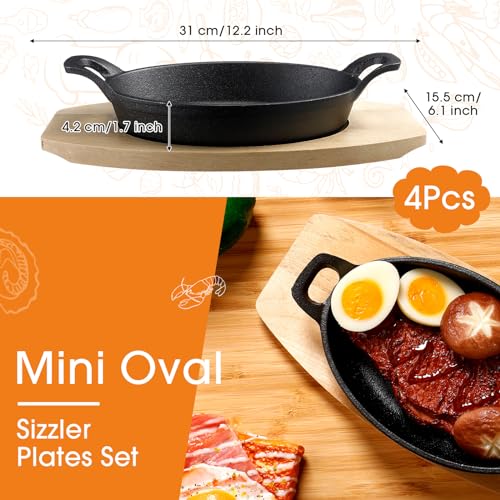 Mifoci-Set-of-4-Cast-Iron-Mini-Oval-Serving-Dish-Pans-with-Wooden-Base-8oz-Mini-Cast-Fajitas-Iron-Small-Iron-Skillet-Dishes-Black-Little-Pans-Skillets-for-Baking-Roasting-85-x-61-x-17-Inch