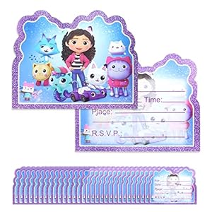 Gabby’s Dollhouse uitnodigingskaarten voor kinderen, 30 stuks poppenhuisuitnodigingen, kleur feestuitnodigingskaart…