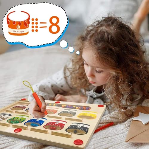 Image of VIVITO Magnetic Color Sorting Maze | Wooden Fine Motor Skill Board Toy with Magnetic Wand | Color & Number Matching Game for Toddlers & Preschool Kids Ages 3-6 | (Pack of 1)