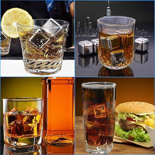 Image of Whisky Stone Gift Set - Reusable Ice Cube, Stainless Steel Whisky Metal, Drinking Gift Set for Men, Metal Ice Cube for Vodka, Wine, Drink Juice (Silver)
