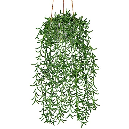 Oairse Artificial Hanging String of Pearls Plant 43cm Faux Trailing Succulent in White Pot