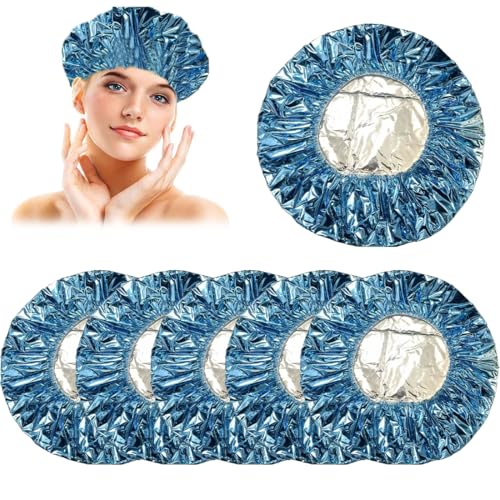 JEYORZY 6x Cuffia riscaldante, Cuffia Termica per Capelli in Alluminio Cuffia Riscaldante per cura dei capelli Cuffia Doccia Riutilizzabile Impermeabile Cuffia da Bagno Cuffia Capelli Trattamenti, Blu
