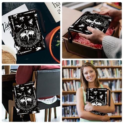 Hobbspring 1 Stück Romantasy Dark Academia Dragons Buchhülle 34cmx24cm Fantasy Roman Lesergeschenk Tier Taschenbuchschutz Mit Reißverschluss Und Vordertasche Für Buchliebhaber