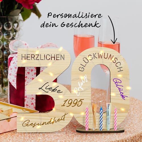 CozyHome Originelle 30. Geburtstag Geschenk & Geburtstag Deko - Inkl. LED Lichterkette + 6 Kerzen & 4 Stifte I Frau Frauen & Männer Geldgeschenke 30er Geschenke Geldgeschenke Gästebuch Holz-Schild