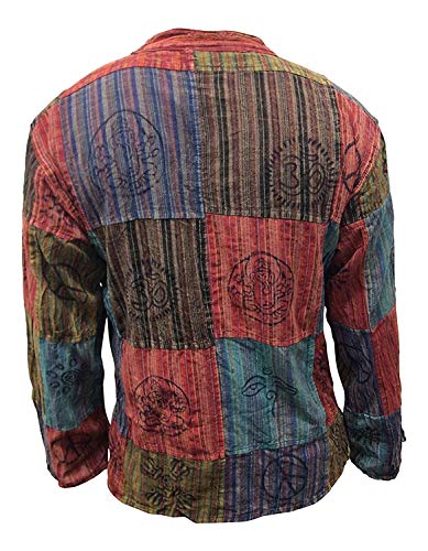 Shopoholic Fashion Mens Patchwork Stripe Hippie Shirt, Handmade Bohemian Summer Festival Clothing2
