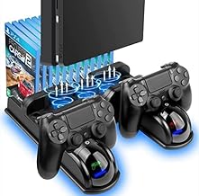 TREE.NB PS4 Stand Cooling Fan Station Compatible with Playstation 4/PS4 Slim/PS4 Pro Replacement, PS4 Vertical Stand with USB Fast Charging Station
