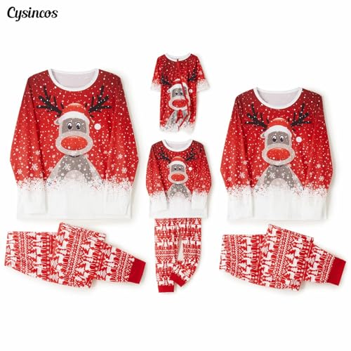 Cysincos Family Matching Christmas Pajamas Set Xmas Pjs Set Soft Long Sleeve Holiday Sleepwear Outfits for Women Men Couples