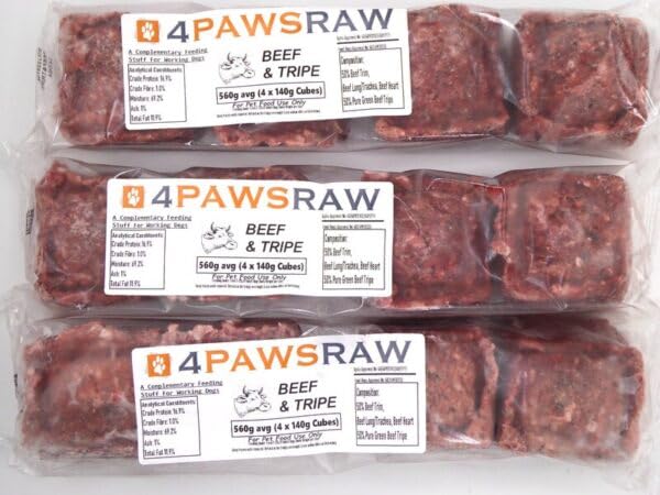 4PAWSRAW Frozen Raw Dog Food Premium Beef with Tripe Mince For BARF Diet (20 x 560g Packs Total 11.2kg) โ image 1