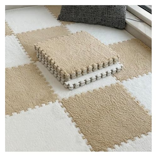 MEMEM Losetas de Espuma entrelazadas con Borde, 12 Piezas de 30 x 30 x 1 cm de Grosor, Acolchadas y cuadradas, tapete de Juego Esponjoso Tipo Rompecabezas for decoración del hogar.(Apricot+White)