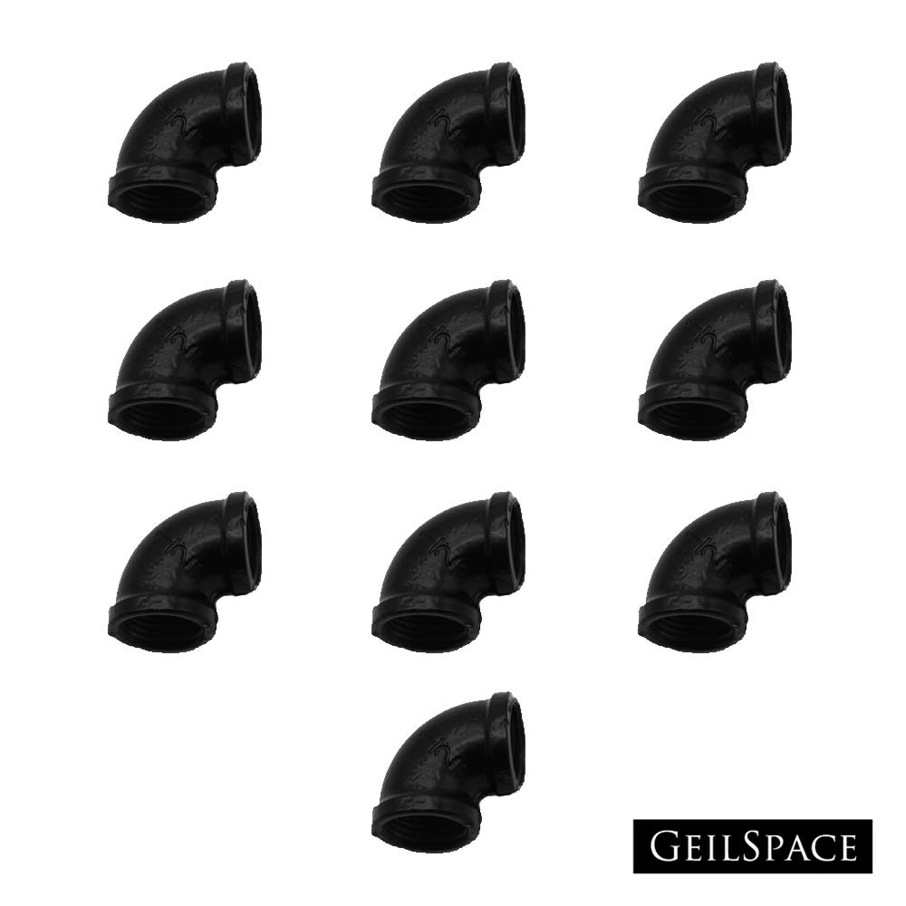 GeilSpaceElbow, Malleable Iron Pipe Fittings - Vintage DIY Industrial Shelving, Industrial Decor, Furniture DIY (3/4", Black)