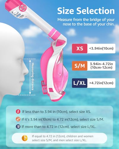 Máscara de snorkel facial completa para niños WSTOO, con vista panorámica de 180 grados, antivaho y a prueba de fugas, con tubo respirador y snorkel seco miniatura 3