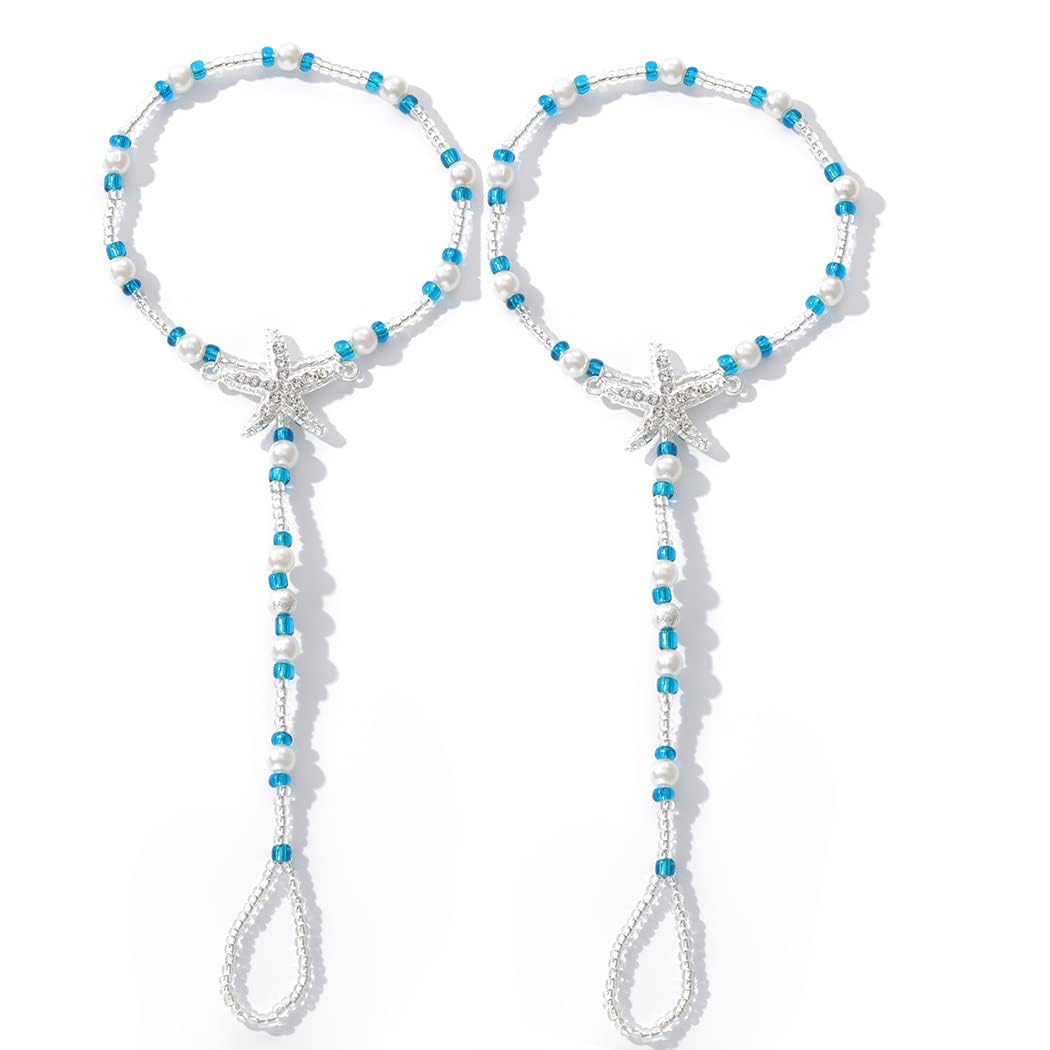 AzoneeAzonee Boho Anklet Turquoise Barefoot Sandals Beaded Ankle Bracelets Bead Ankle Toe Ring Foot Chain Beach Feet Jewelry for Women and Girls