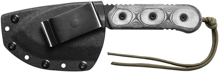 Tops Knives American Trail Maker Full Tang Fixed Blade- Black Traction Coating Blade Finish- Black Kydex Sheath w/Rotating Spring Steel Clip