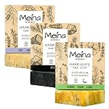 Meina Naturkosmetik - Bio Seifen Set für fettiges Haar, Haarseifen gegen Schuppen mit Aktivkohle, Teebaum und Salbei, Organic zertifiziert, Vegan, Nachhaltig, Handgemacht, 3 x 80g