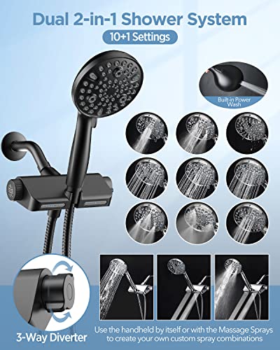 Makefit Filtered Shower Head With Handheld Combo Matte Black - Dual 2-In-1 Spa System With Massage Shower Head And 10 Modes Hand Held Shower Head, High Pressure, Buit In Power Wash Mode #TOP4