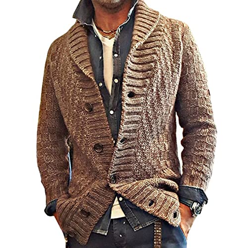 Mens Western Cardigan Sweaters with Buttons Grandpa Sweaters Vintage Aesthetic Warm Winter Casual Fisherman Jumpers
