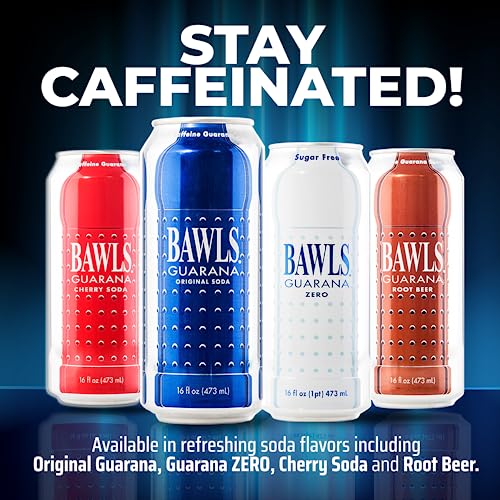 BAWLS Guarana Original, BAWLS Guarana Drink, Guarana Soda, Guarana Fueled Soda for Energy, High Energy Caffeinated Drink, 16oz 24 Pack Cans