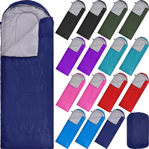 Tudomro 16 Pack Bulk Sleeping Bags for Adults Lightweight Waterproof Camping Sleeping Bags with Compression Sack for Camping Backpacking Hiking Travel Emergency Use(Classic Color)