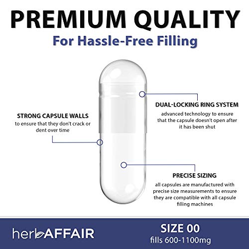 Herb Affair Clear Empty Gelatin Capsules Size 00-1000 Count - Holds 800-1600 Mg - Empty Pill Capsules - Pure Empty Gel Bovine Caps #TOP1