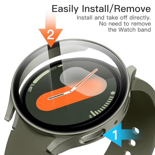 Image of JETech Cover Case with Screen Protector for Samsung Galaxy Watch 7 40mm, Overall Protective Cover, Built-in Tempered Glass Film High Sensitivity, 2 Pack (Green)
