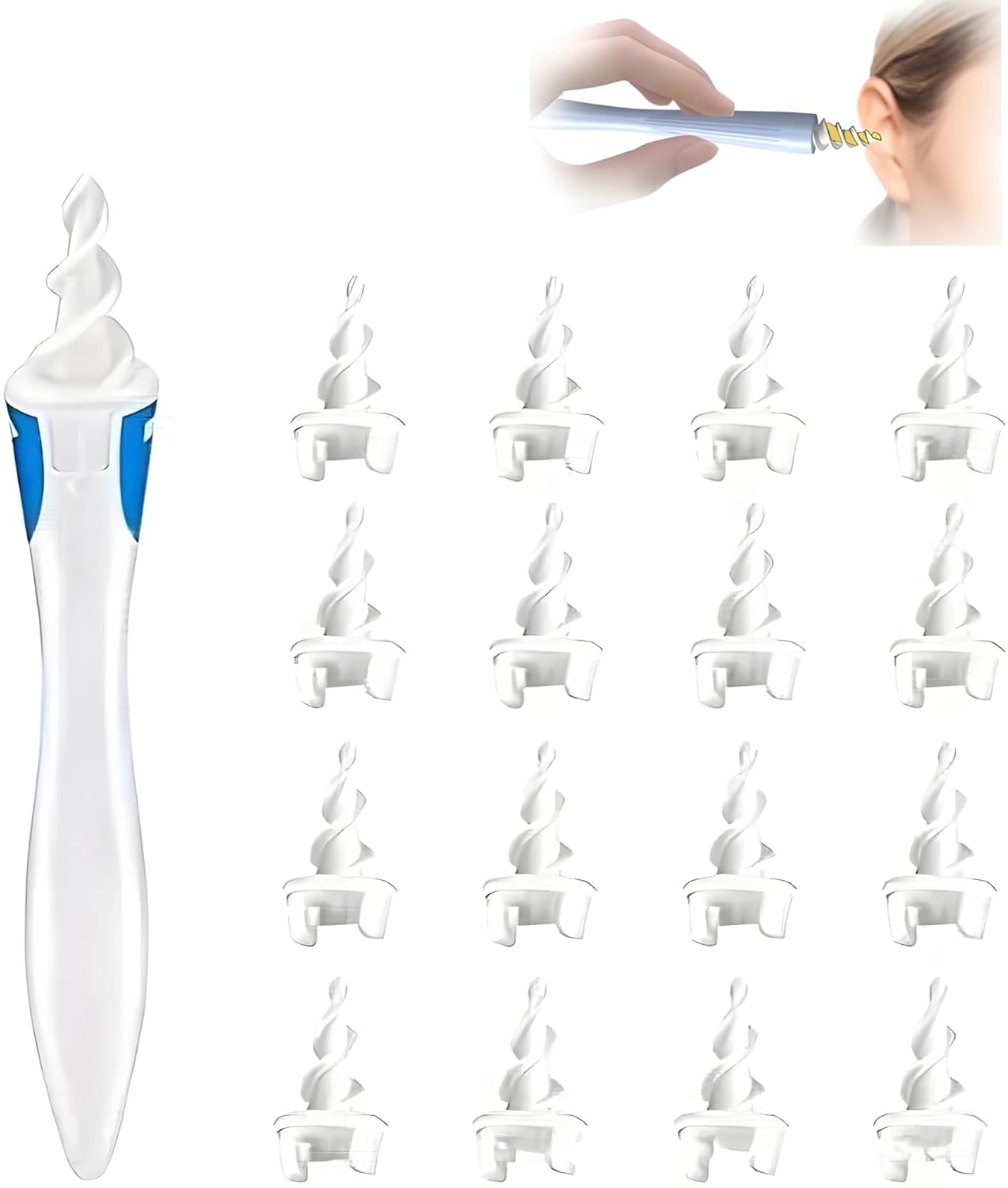 GREYANA Ear Wax Removal Ear Cleaner Earwax Remover Spiral Soft Silicone Safe Upgraded Smart Earwax Removal Tool Swab Kit with 16 Replacement Tips for Adults & Kids-image-33