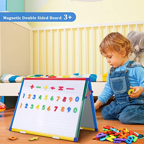 Double Sided Tabletop Whiteboard Easel Magnetic Desktop White Board Standing Foldable Dry Erase Board With 82Pcs Foam Magnets,24X18Inch #TOP4