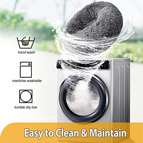 Enjamoy-Plush-Donut-Dog-Bed-Calming-Round-Dog-Cat-Bed-Soft-and-Fluffy-Cuddler-Pet-Cushion-Self-Warming-Puppy-Beds-Machine-Washable-Dark-Grey-60cm