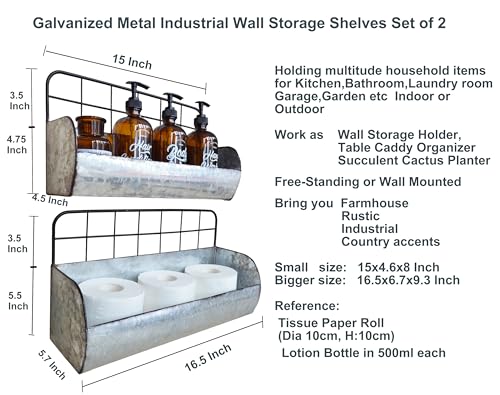 image for ShabbyDecor Galvanized Metal Farmhouse Wall Storage Holder Rustic Tin 