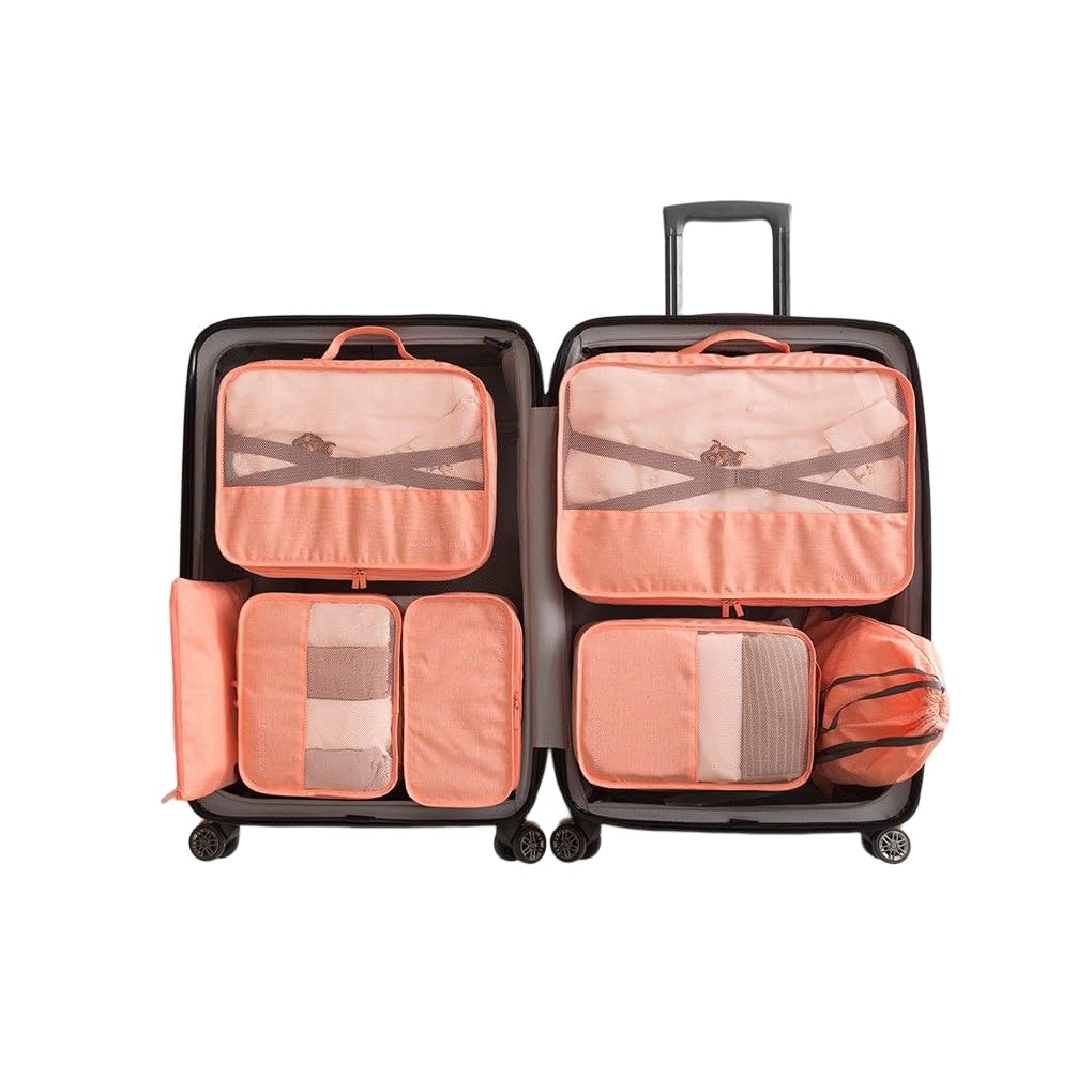 7 Pz/Kit Imballaggio Cubo Borsa Da Viaggio In Tessuto Non Tessuto Bagagli Vestiti Portatile Giacca Valigia Organizzazione Custodia Arancione