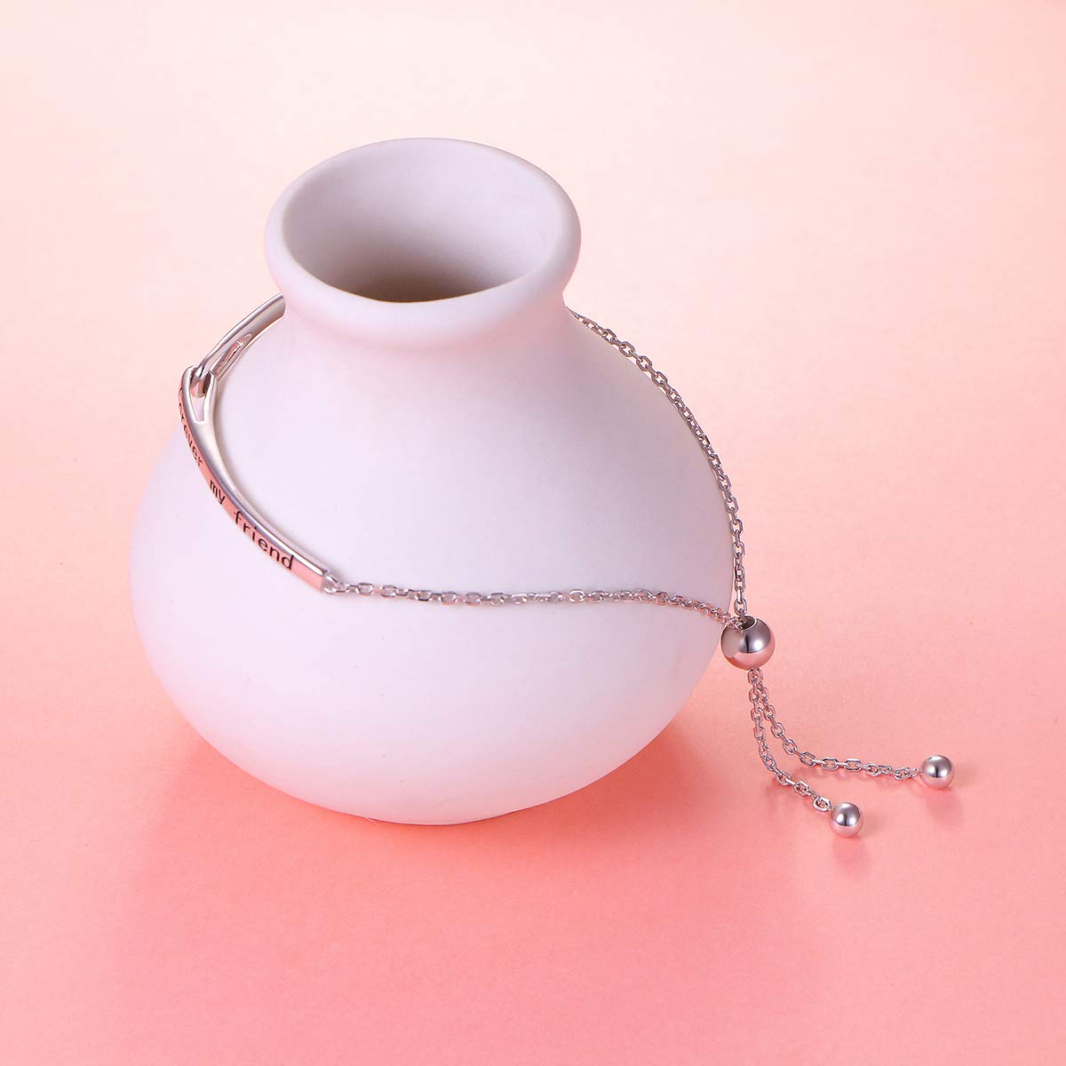 Flyow 925 Sterling Silber Unendliches Inspirierendes Armband mit Botschaft Always My Sister, Forever My Friend, Einstellbare Schwestern Armbänder Freundschaftsschmuck für Schwester Damen Mädchen