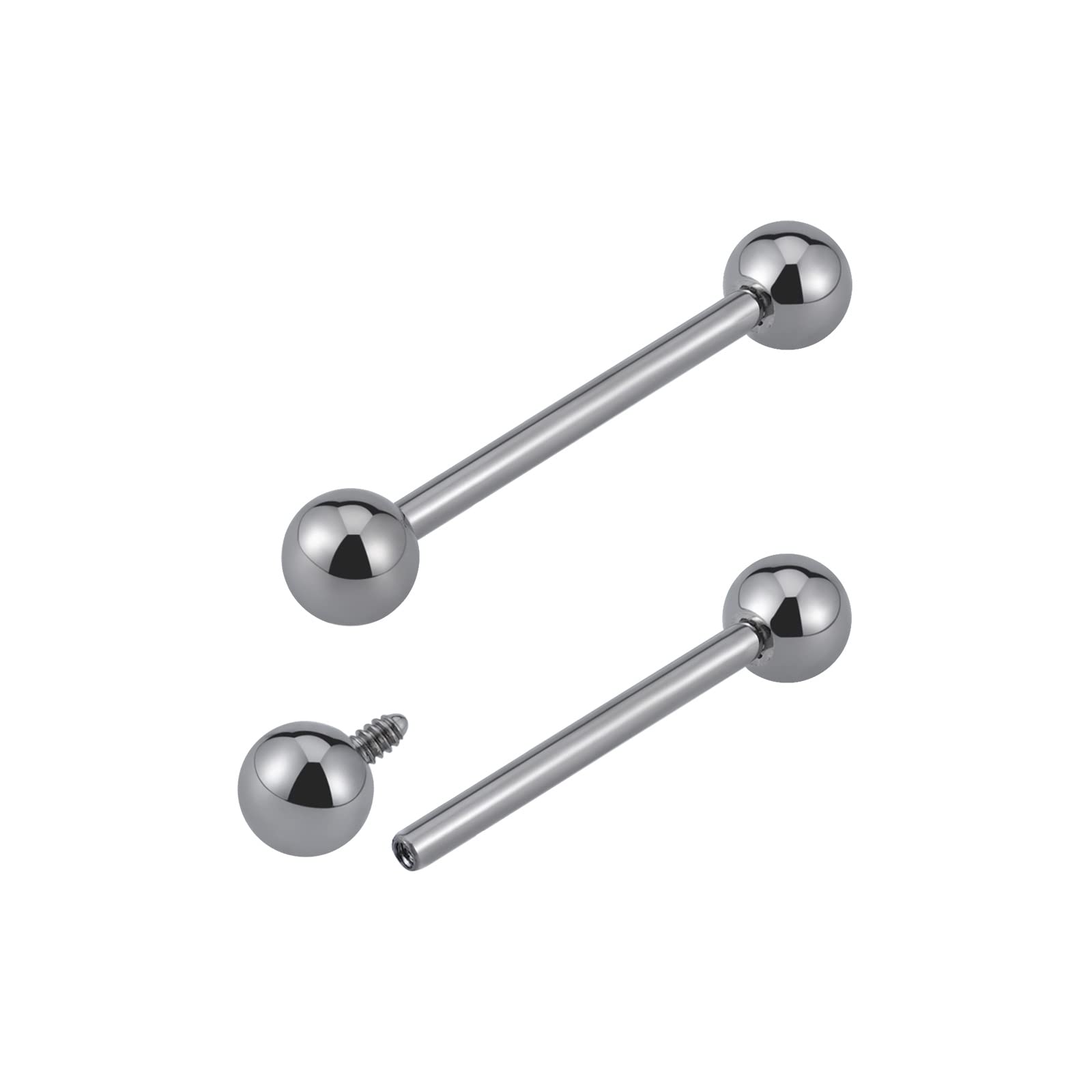 FINE4U 14G ASTM F136 Titanium Straight Barbell Rings for Nipple/Tongue/Dimply/Industrial - Internally Threaded Hypoallergenic Body Piercing Jewelry Gift for Women & Men, Nickel Free, Lead-Free