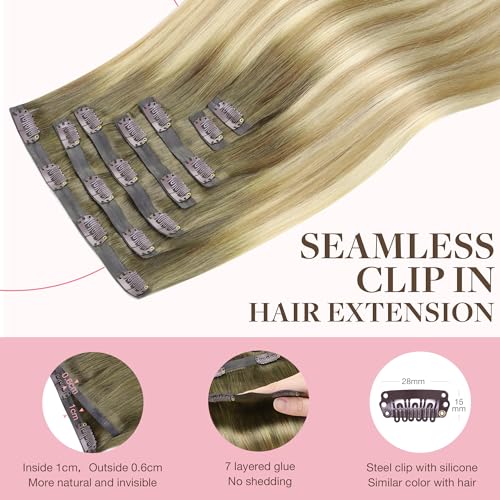 Image of GOO GOO Clip in Hair Extensions Real Human Hair, Remy Human Hair Extensions Clip ins for Women, Natural Human Hair, 24inch 120g 7Pcs, 5A /90 /16F Bahamian Balayage